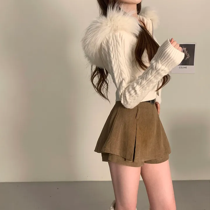 *비율최강핏set/뽀용템💓* 도톰 꽈배기 케이블 니트 퍼후드 투지퍼집업 상세 이미지 12