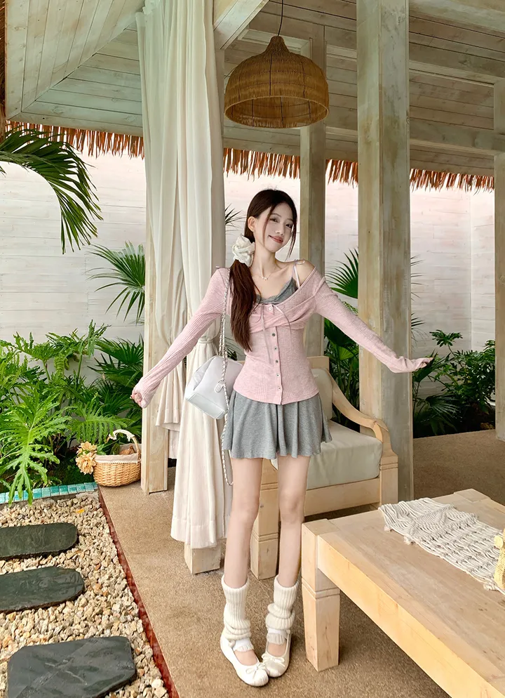 [발레코어 쓰리피스 러블리 페미닌룩] 로안 3pcs 레이어드 나시+가디건+스커트 쓰리피스 세트 상세 이미지 17