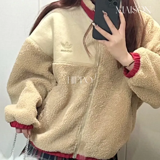 아디다스 오리지널 뽀글이 플리스 후리스 양털 쉐르파 집업 자켓 HY7277 상세 이미지 3