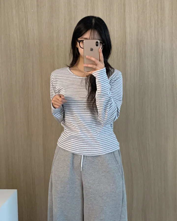 [날씬핏🦊/매일매일] 블리스 라운드넥 단가라 긴팔티셔츠 -4color 상세 이미지 4