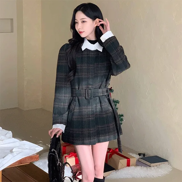 [신상🌹] 이브 벨트코트 / 벨트자켓 레이어드 자켓 체크자켓 체크코트 무스탕 하객룩 트위드자켓 하프코트 떡볶이코트 울자켓 모직자켓 핸드메이드 코트 숏코트 울코트 모직코트 퍼자켓 상세 이미지 2