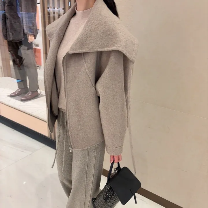 숄카라 양모 울 루즈핏 핸드메이드 숏 코트 상세 이미지 2