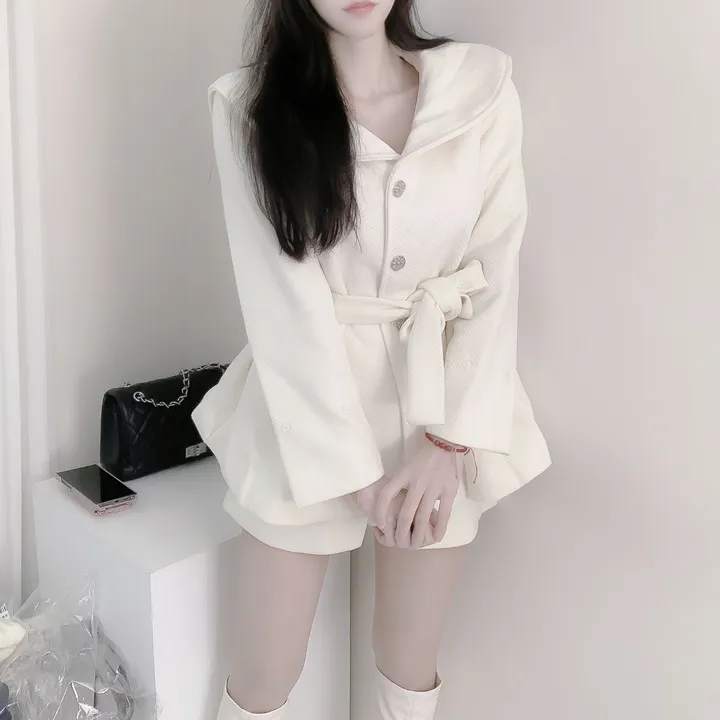 [초고퀄]소매퍼 안감누빔  하프 모직코트 반바지 투피스 세트 상세 이미지 4