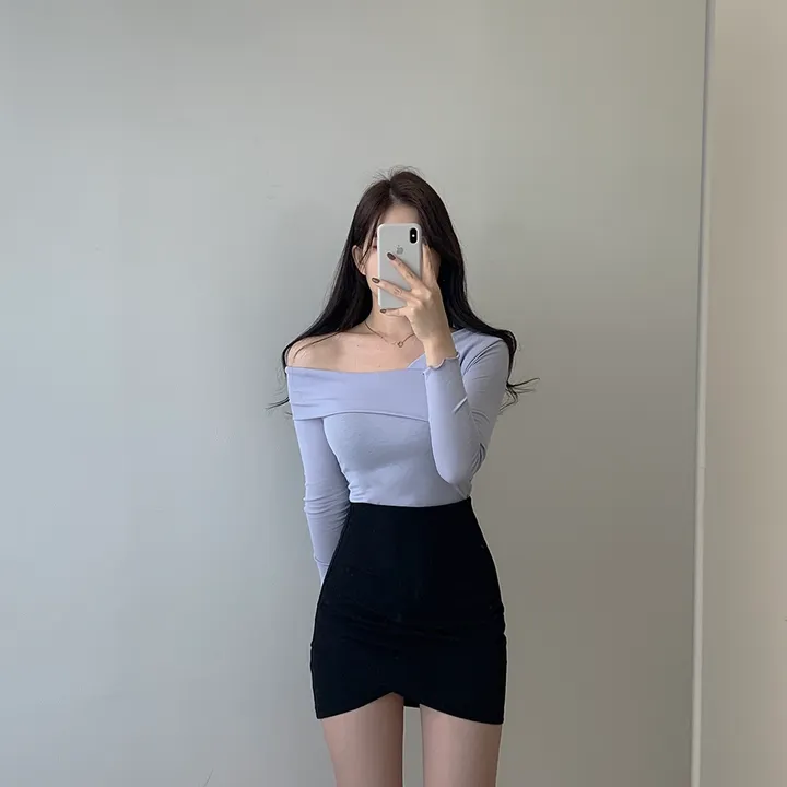 (여리글램핏ღ) 스윗 사선 오프숄더 긴팔 티셔츠 5color (S/S) 상세 이미지 4
