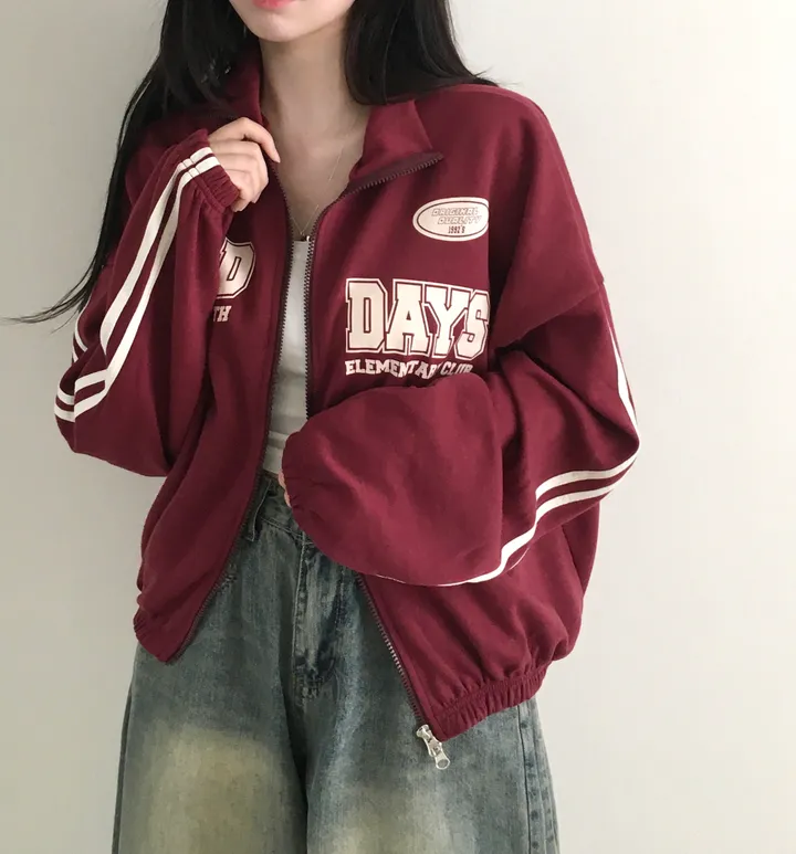 문의폭주!![핏보장🖤/왕오버핏!] 플로어 빈티지 프린팅 레터링 두줄 라인 배색 카라 투웨이 트랙 집업 남녀공용 커플아우터 빅사이즈 상세 이미지 11