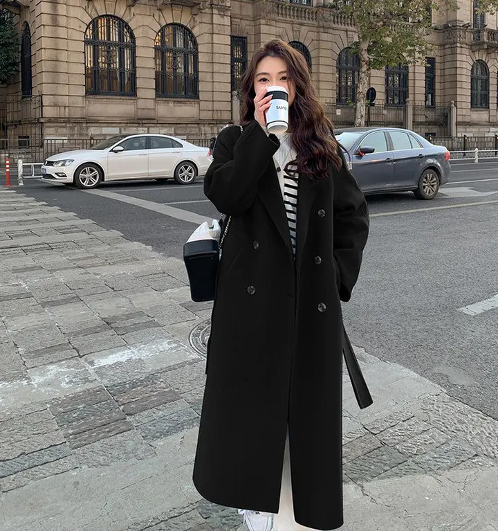 파스텔 더블 버튼 빅카라 테일러드 벨트 모직 롱 코트 상세 이미지 19