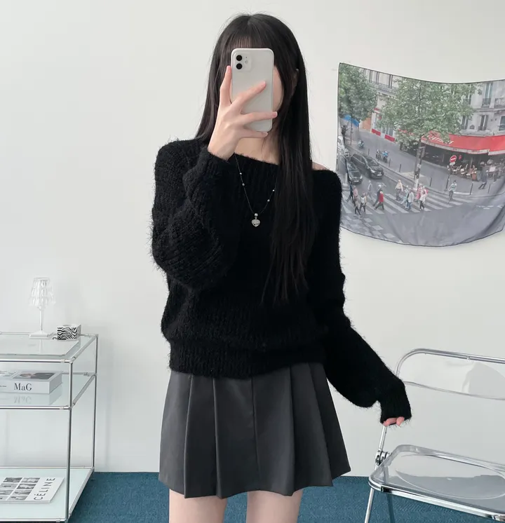 Pine leaf boat nect crop knit 상세 이미지 14