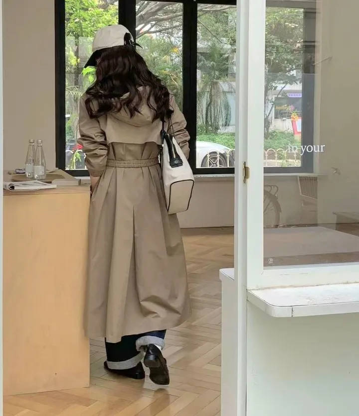 쫄벨트트렌치코트, 가을롱코트, 바라리,후드스트링, 캐쥬얼 상세 이미지 3