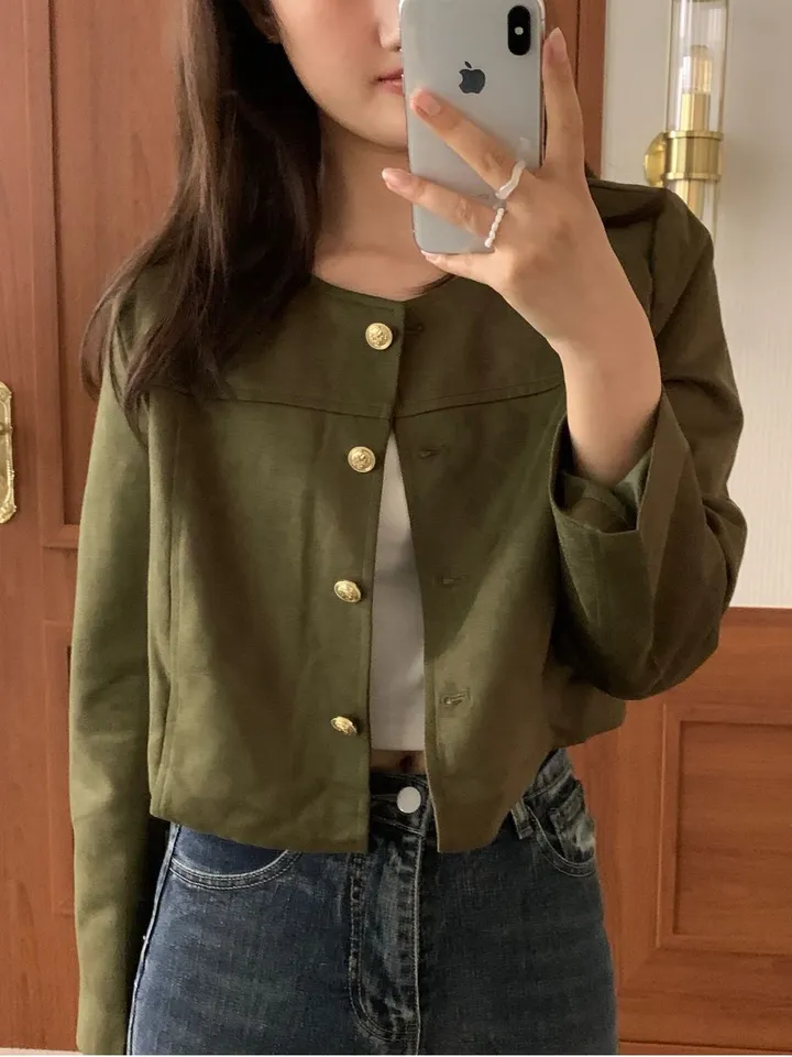 [주문폭주🐱‍🏍3color/가을신상🍂] 노이드 노카라 금장로고 스웨이드 자켓 올드머니룩 페미닌룩 어깨패드 상세 이미지 34