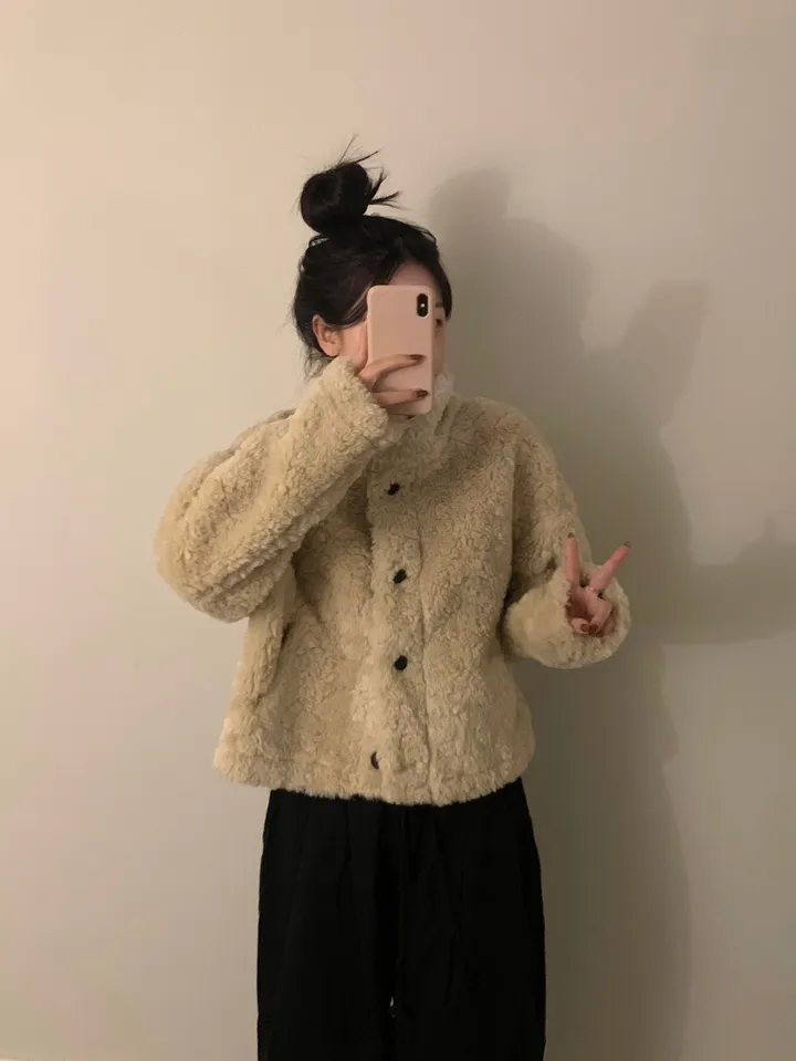 [문의폭주🐻] 베어 버튼 뽀글이 퍼 숏코트 자켓 / 누빔 코트 자켓 - 3color 상세 이미지 8