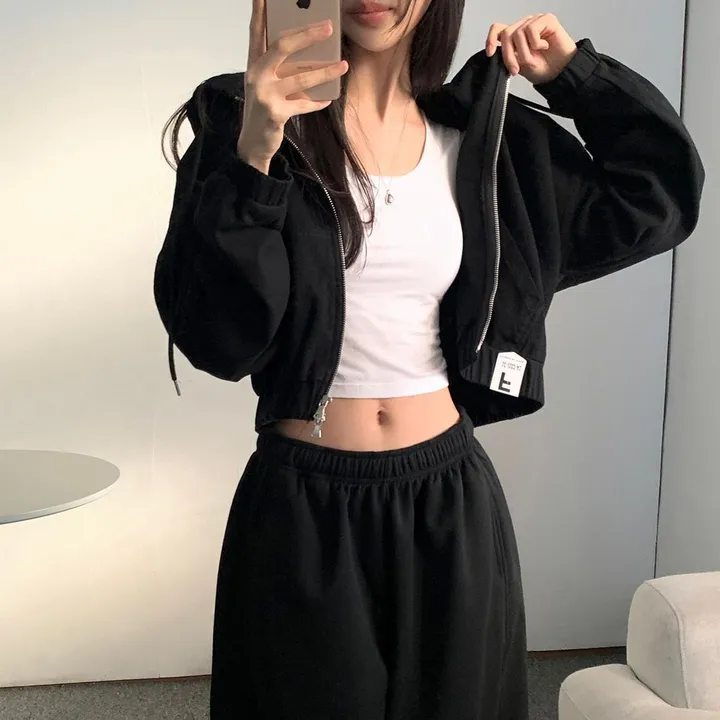 [얼굴소멸/핏잡혀있는] 루니 코튼 루즈핏 후드 집업 점퍼  크롭 후드 자켓 상세 이미지 27