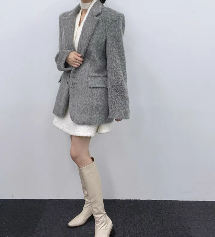 *부들소재* 모헤어 자켓 퍼자켓 겨울 코트 연말룩 하객룩 모헤어자켓 모헤어코트 퍼자켓 하프자켓 하프코트 울코트 루즈핏 오버핏 크리스마스 상세 이미지 31