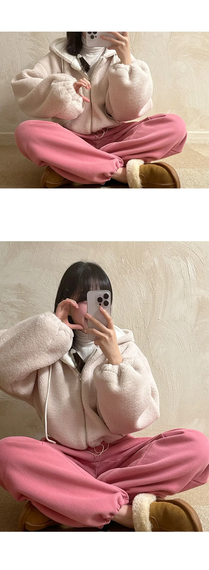 폭신한 덤블 스트링 크롭 양털 후드 자켓 점퍼 후리스 플리스 상세 이미지 7