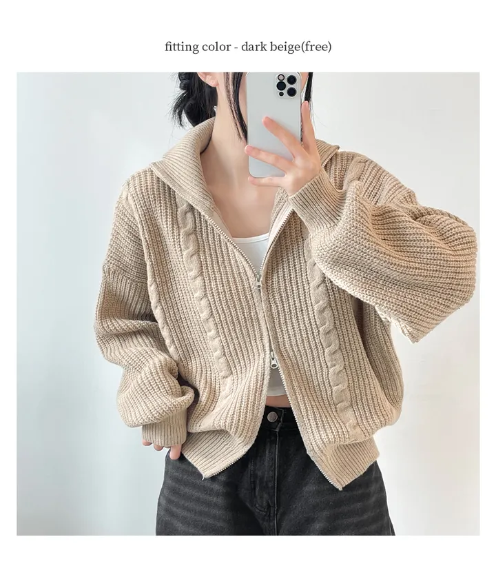 [도톰따뜻🧶아방핏]폭닥 투웨이 하이넥 루즈핏 꽈배기 니트 집업(5color) 상세 이미지 18