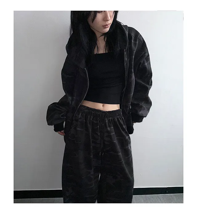 (Unisex) 사비 카모 절개 후드 집업 투웨이 집업 밀리터리 이중지 합포 트레이닝 상의 상세 이미지 10