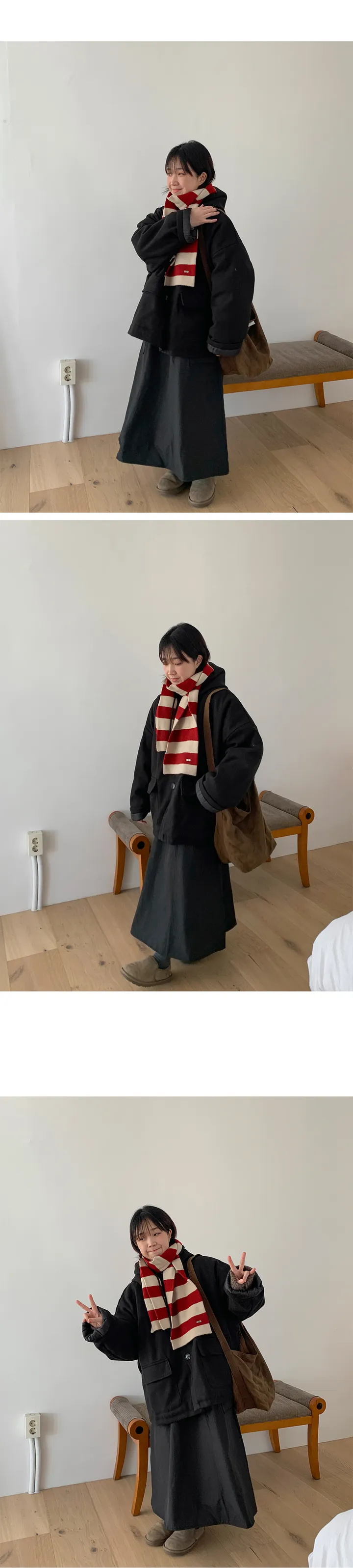 엔코니 모직 누빔 후드 하프 코트 (2color) 상세 이미지 8