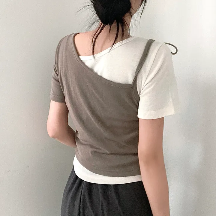 [set/핏보장] 리본 배색 레이어드 반팔 티셔츠 투피스 세트 3col 상세 이미지 23