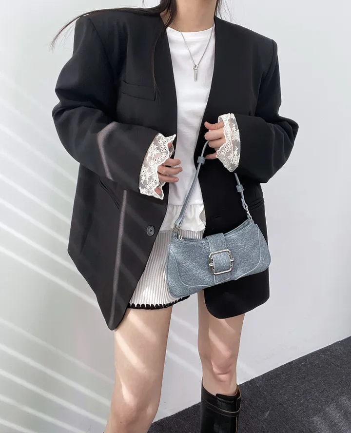 *핏대박레이스자켓* 봄옷 자켓 오버핏 레이어드 레이스 노카라 자켓 박시핏 봄아우터 봄자켓 레이스자켓 상세 이미지 5