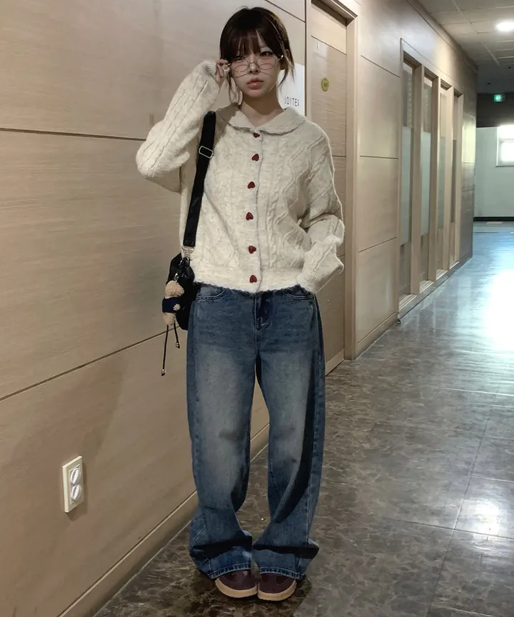 [MD추천✨러블리] 우토 하트 단추 카라 배색 니트 가디건 봄 가을 / 니트가디건 가디건 봄가디건 아우터 바람막이 청자켓 뮤잉 상세 이미지 28