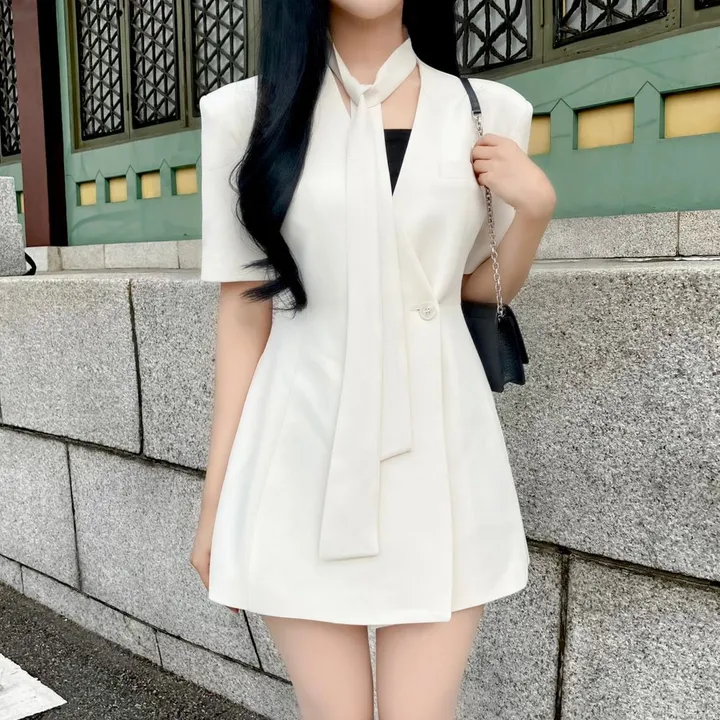 [하객룩👰🏻‍♀️/주문폭주/반팔ver] 하이퀄리티 타이 라인 반팔 하객 자켓 원피스 (3color) 상세 이미지 17