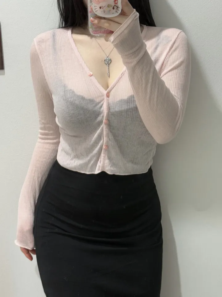*여리물먹핏* 베리 소매프릴 시스루 골지 가디건 6color/ 크롭가디건 여리가디건 봄가디건 여름가디건 살안타템 골지가디건 시스루가디건 기본가디건 롱슬리브 상세 이미지 2