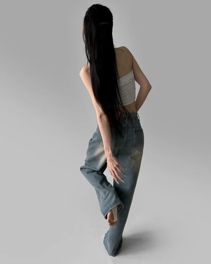 [3기장/~3XL] 스모크 워싱 와이드 정핏 일자 캐쥬얼 데일리 데님 팬츠 바지 상세 이미지 60