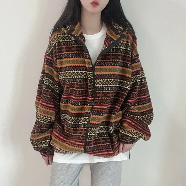 [남녀공용/포근해] 2WAY 보르도 패턴 투웨이 후드 후리스 집업 후드집업 3color 상세 이미지 25