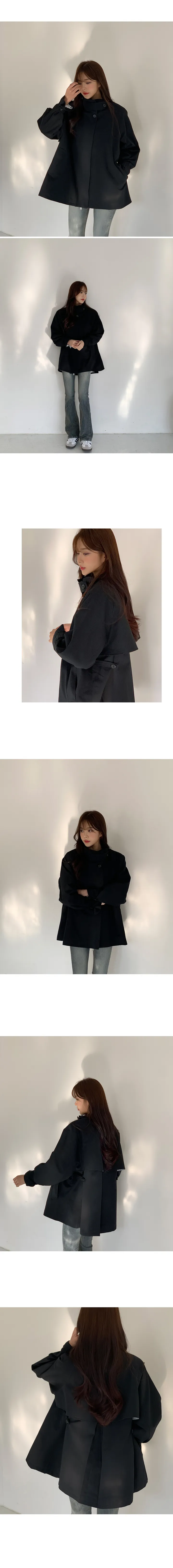 저가제품비교X *MADE🌸*가온해 하이넥 케이프 A라인 하프 트렌치 코트 상세 이미지 13