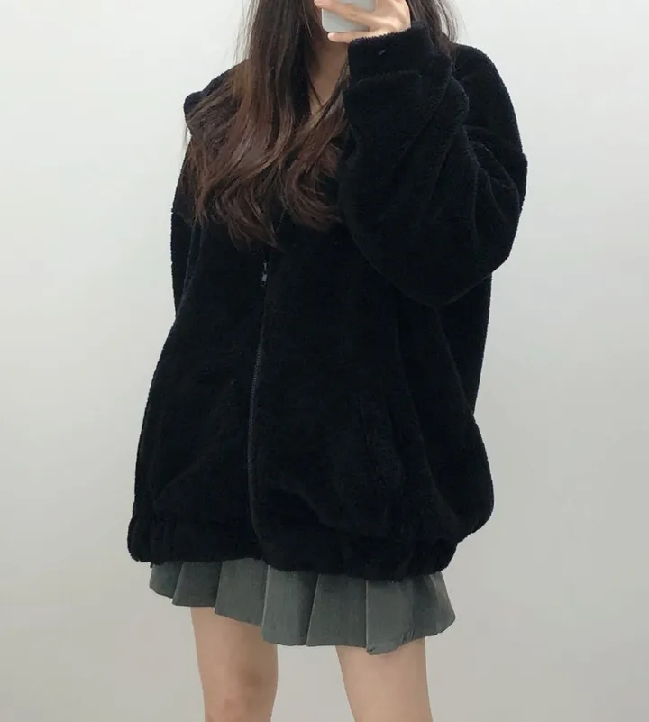 [보아털] 오버핏 포근한 두꺼운 털 빅후드 집업 상세 이미지 8