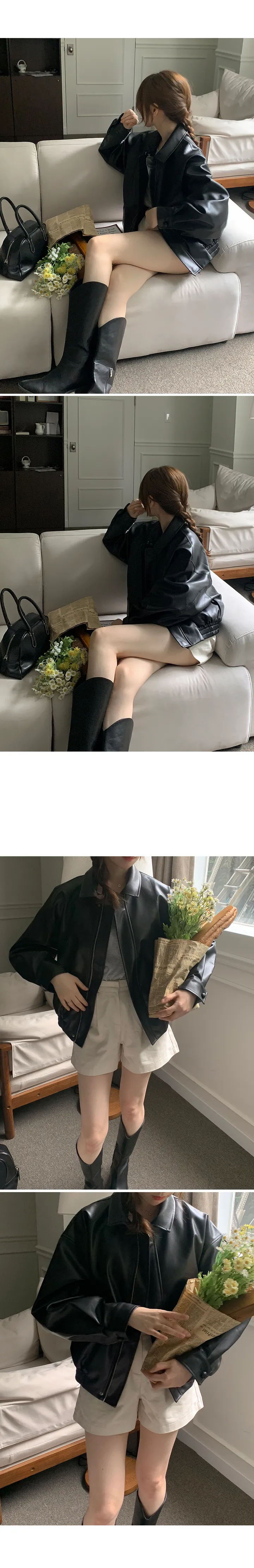 라이니 R 오버사이즈 블루종 레더 자켓 가죽 점퍼 - 2color 상세 이미지 16