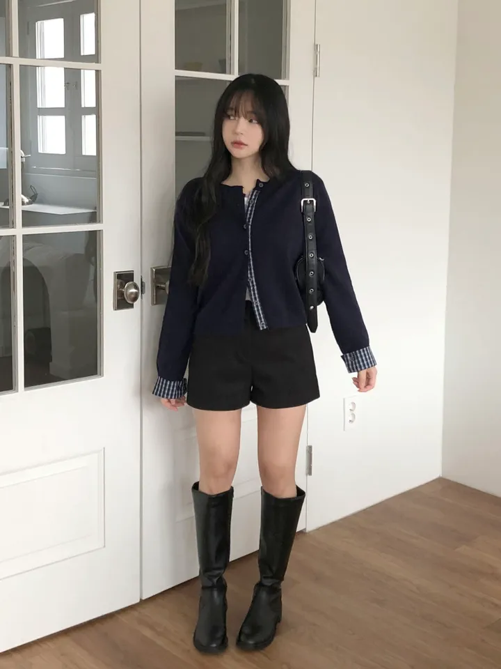 [일체형!]긱시크 체크 배색 레이어드 니트 가디건 2color 상세 이미지 12