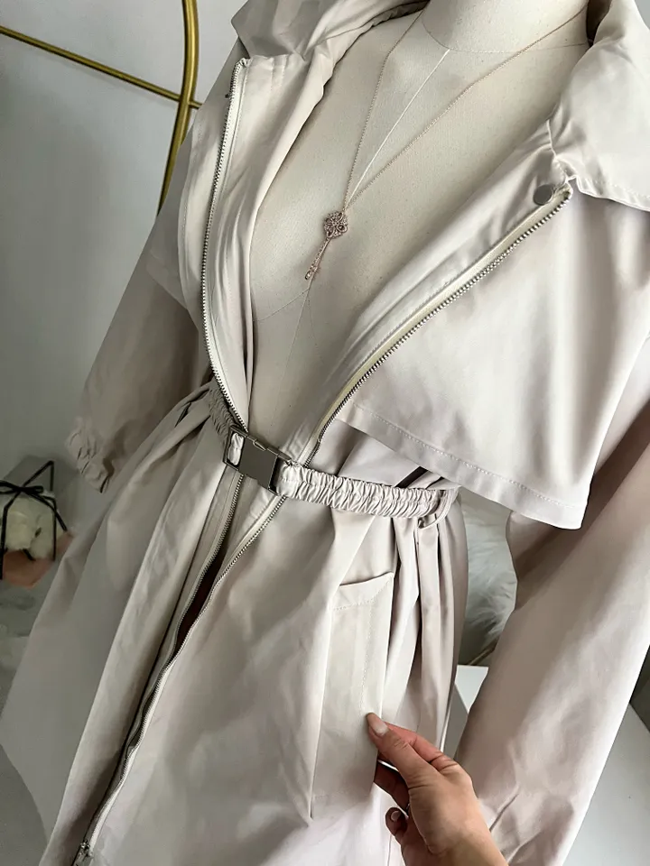 [⚡️당일출고⚡️/프라다원단/투웨이/이중안감/풍성한핏] 버클 밴딩 벨트 세트 후드 롱 트렌치 오버핏 점퍼 코트 (수입) 상세 이미지 35