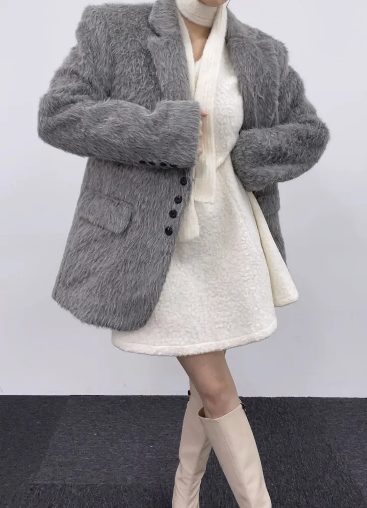 *부들소재* 모헤어 자켓 퍼자켓 겨울 코트 연말룩 하객룩 모헤어자켓 모헤어코트 퍼자켓 하프자켓 하프코트 울코트 루즈핏 오버핏 크리스마스 상세 이미지 24