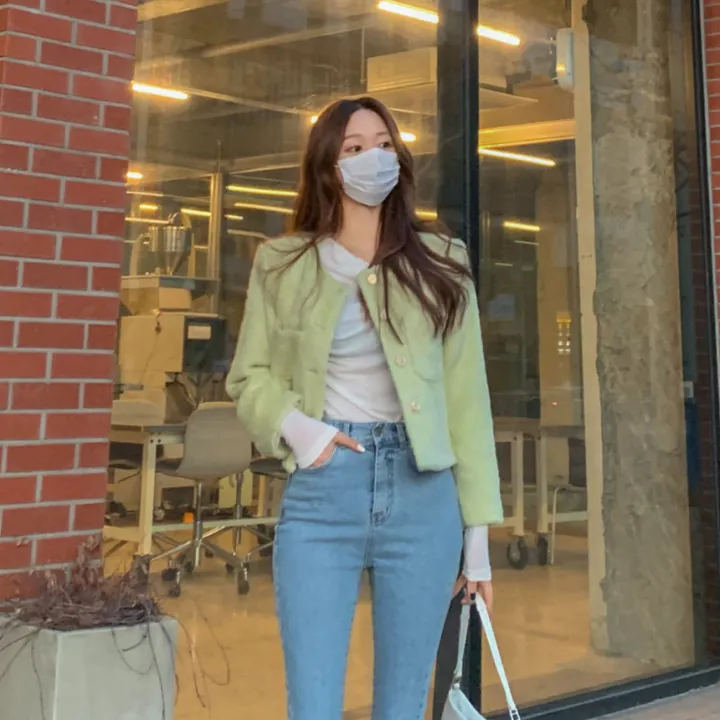 [2천장돌파‍🔥누빔선택!!] 앙고라 트위드 국내 펄 콕콕 퍼 겨울 트위드 자켓 노카라 포켓 간절기 하객룩 크롭 숏자켓 그린 소라 아이보리 핑크 상세 이미지 70