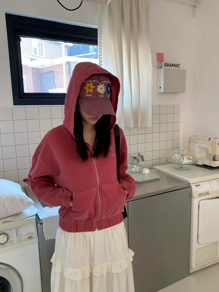 [💖봄신상/여리여리/💖피그먼트]헤븐 시보리 크롭 아방핏 루즈핏 자수 여친룩 꾸안꾸 후드 집업 상세 이미지 7
