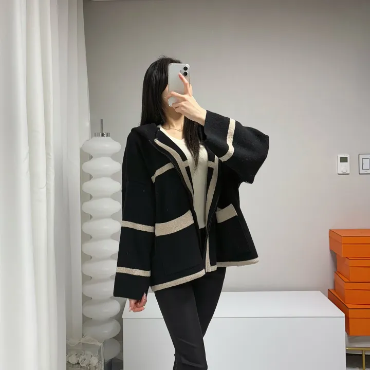 *꾸안꾸, 루즈핏* 라인 배색 니트 후드집업 가디건 자켓 상세 이미지 19