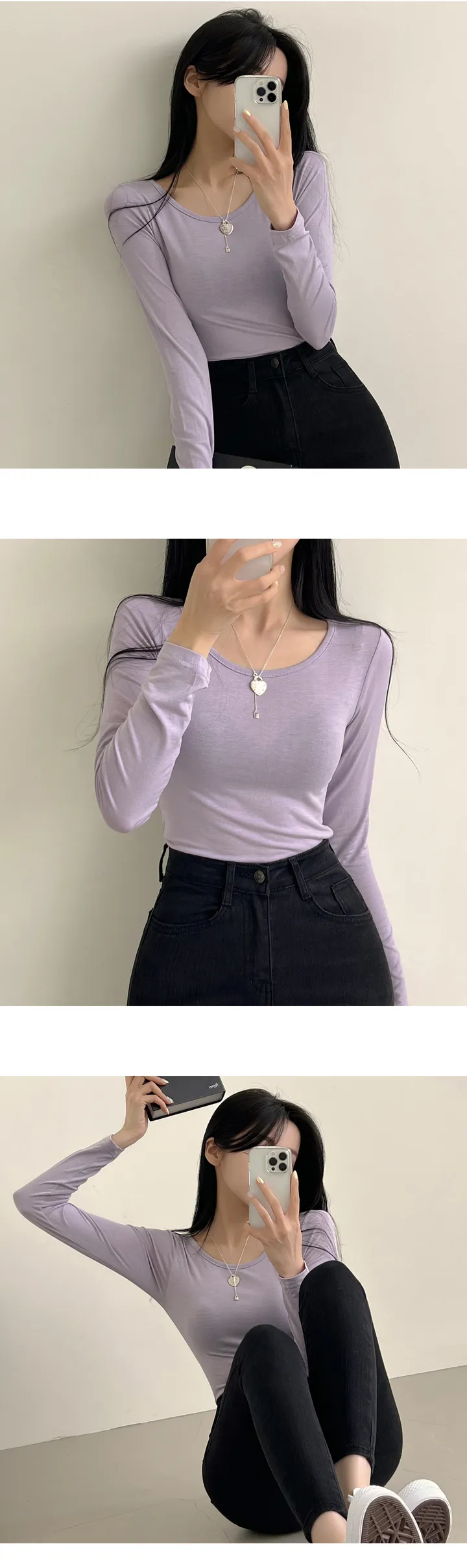 [필수템/기본티종결!] 색감맛집, 데일리 유넥 무지 긴팔티셔츠 (9color) 상세 이미지 8