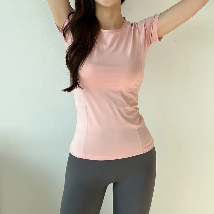 품질 보장✔텐션 트레이닝 숏 슬리브 (편한 라운드 무지 스판 기능성 슬림핏 반팔 티 헬스 러닝 가벼운 쿨링 아이스 데일리 피트니스 요가 필라테스 운동) 상세 이미지 33