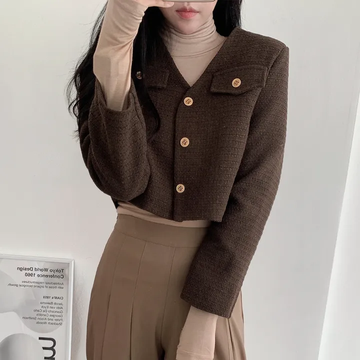 [부분 당일배송🎀1000장돌파!! 리뷰극찬🔥컬러추가!] 트위드 세미 크롭 자켓 노카라 간절기 하객룩 숏자켓 핑크 아이보리 블랙 네이비 - 5colors 상세 이미지 37