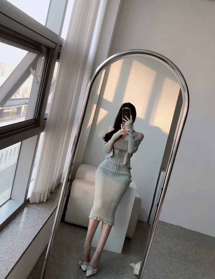 *당일* 로셸 뜨개 프릴 롱원피스 가디건 세트 2color 상세 이미지 14