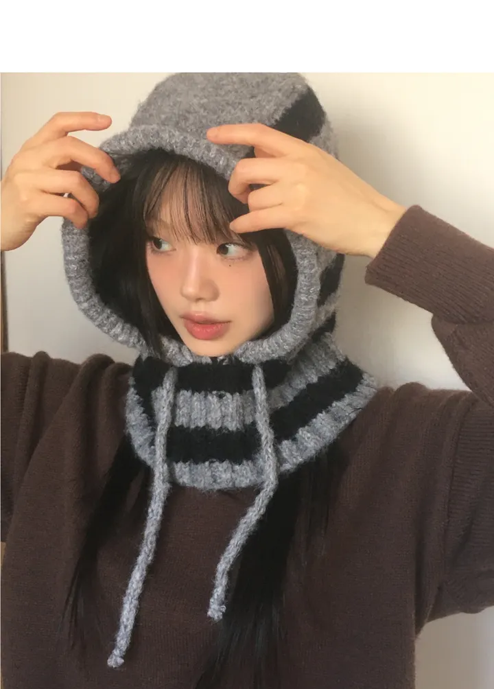 너빈 스트라이프 니트 바라클라바 모자 상세 이미지 4