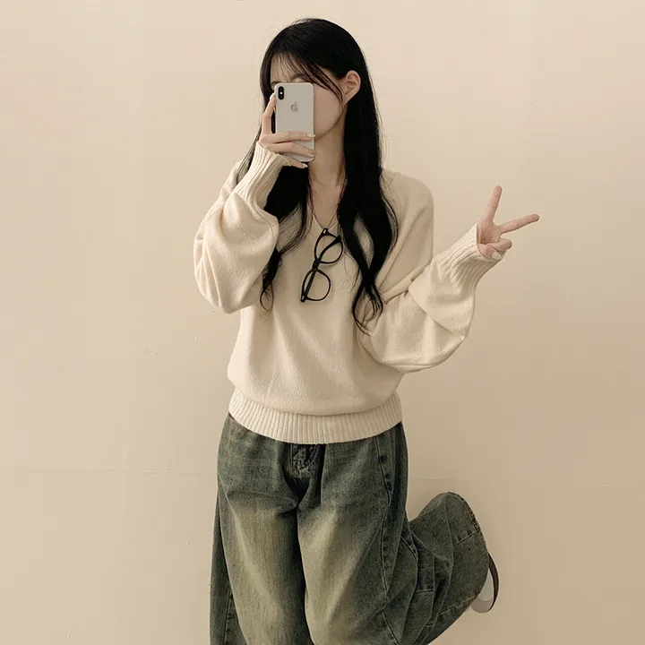 [얇은봄VER/리얼인생핏!] 여리여리~ 베이직 브이넥 나그랑 루즈핏 긴팔 봄니트 상세 이미지 12