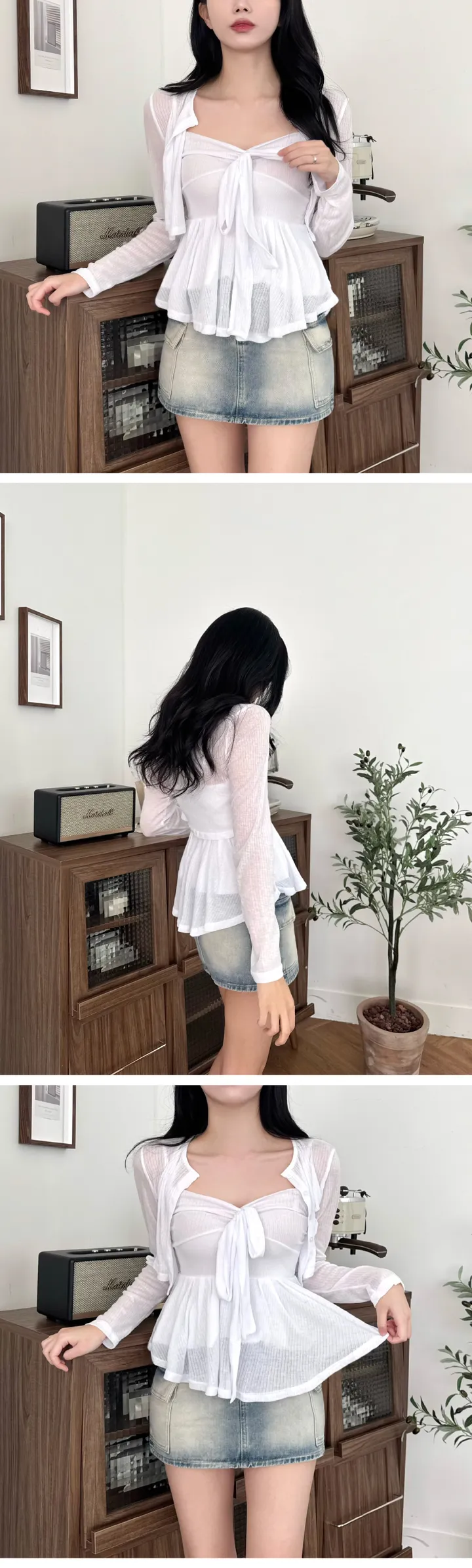 [오늘출발/체형완벽보정🩵] 여리핏 가슴 리본 끈 나시 + 볼레로 가디건 투피스 set 상세 이미지 8