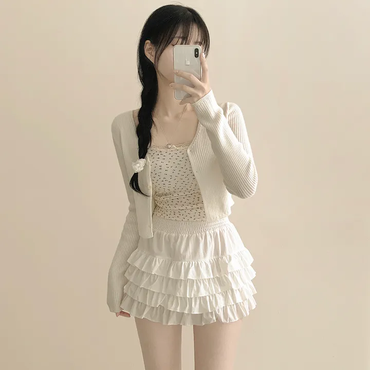 [벚꽃룩🌸/여리색감] 파스텔 크롭 슬림핏 트임 봄여름 니트가디건 딸기우유 핑크 소라 러블리힙 상세 이미지 16