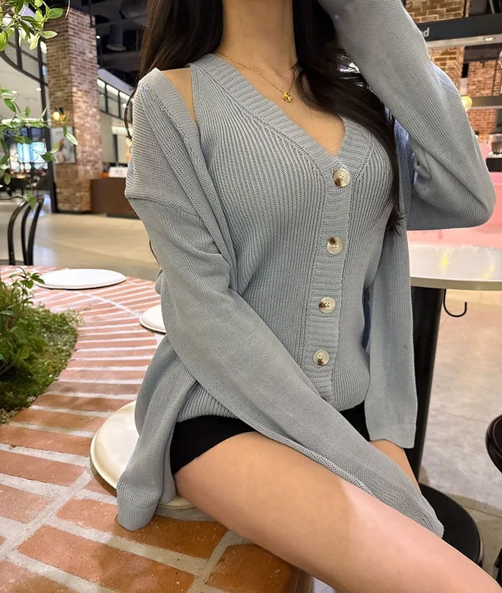 여리 썸머 브이넥 나시 가디건 세트 상세 이미지 5