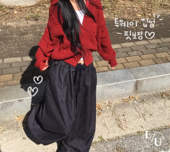 [소장추천!!/핏,퀄보장❤] 따뜻 꽈배기 니트 투웨이 하이넥 카라 루즈 세미 크롭 집업 상세 이미지 7