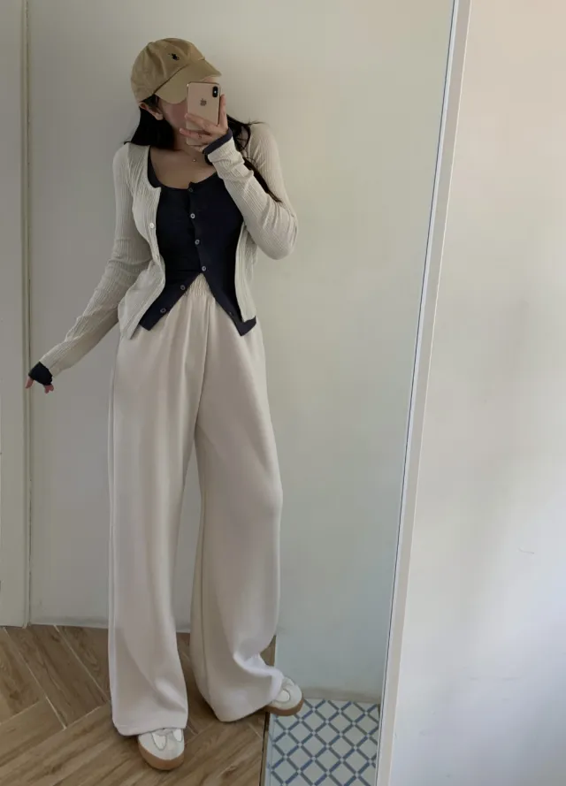 시선 골지 레이어드 배색 단추 가디건 티셔츠4color 상세 이미지 23