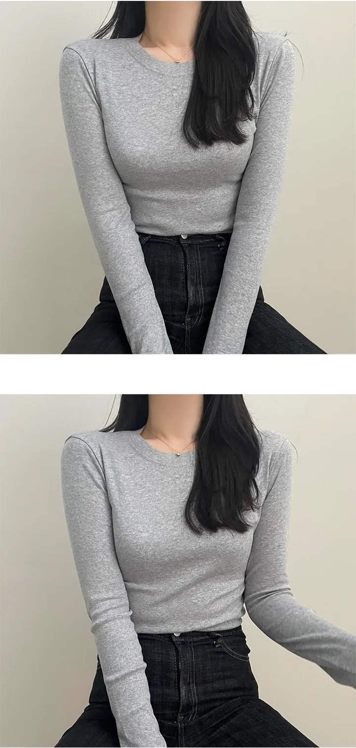 당일출고 [무조건2장드려요!!] 쫀쫀 라운드넥 긴팔 티셔츠 10color 상세 이미지 12