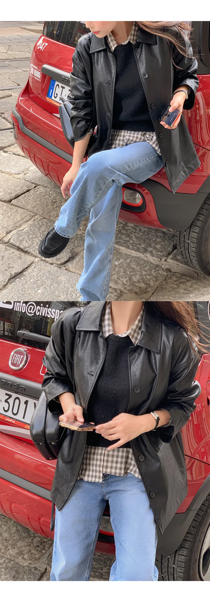 [자체제작/오늘출발/1만장돌파!]#봄🌷 바텐 오버핏 하프 레더 자켓 (데일리룩/개강룩/봄아우터/봄자켓/레더자켓/가죽자켓/루즈핏) 상세 이미지 114