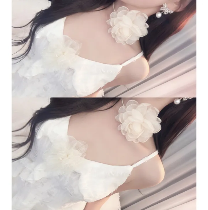 당일출고* [플라워목걸이/발레코어룩] 블링 오간자 플라워 초커 끈목걸이 파티 핫걸템 상세 이미지 1